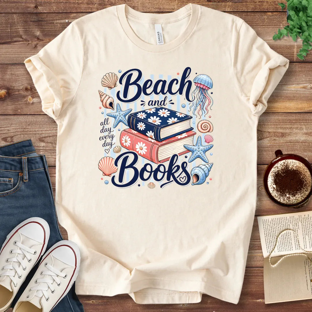 T-Shirt Natural / S Beach and Books Stripes T-Shirt