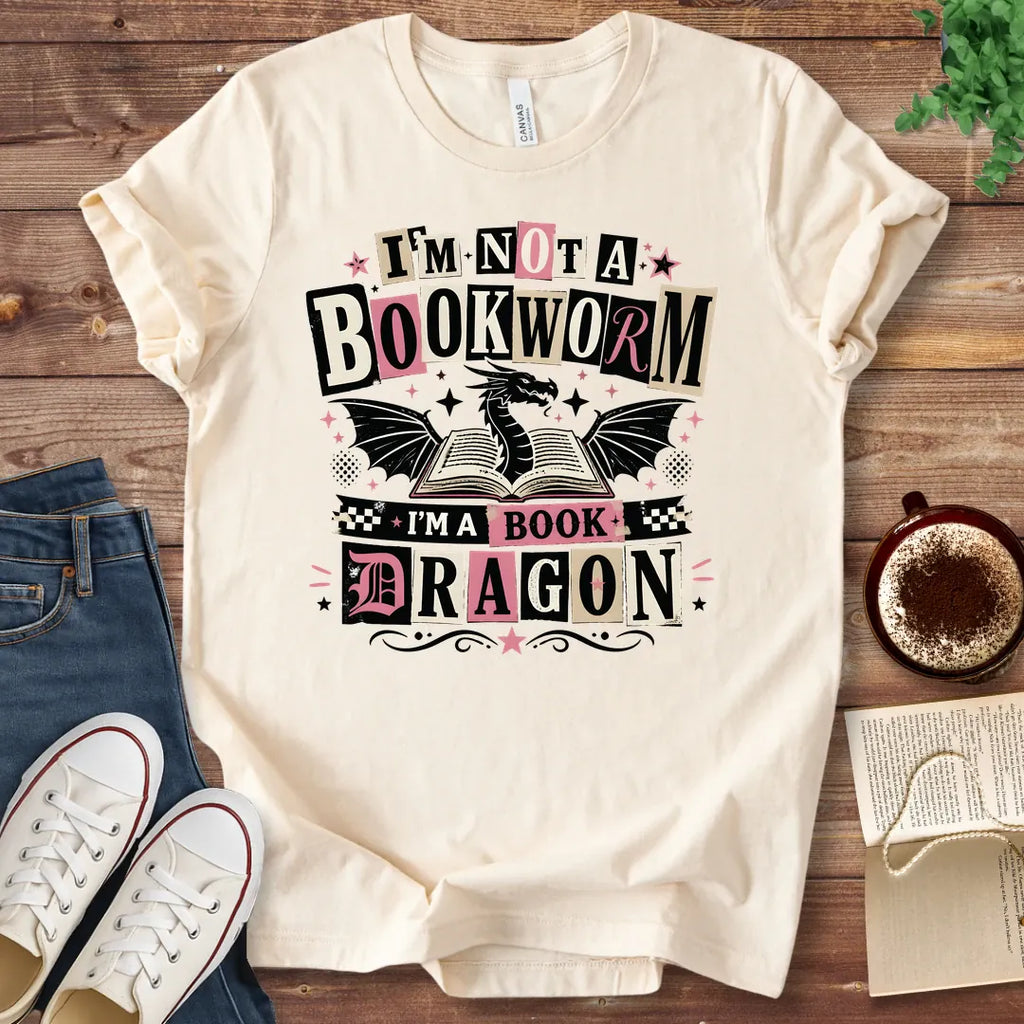 T-Shirt Natural / S Book Dragon Retro Collage T-Shirt