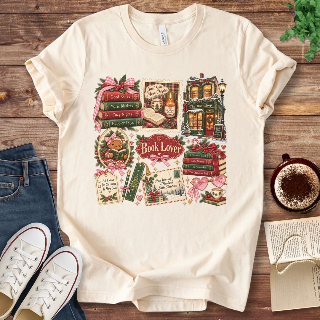 T-Shirt Natural / S Book Lover Christmas Collage T-Shirt