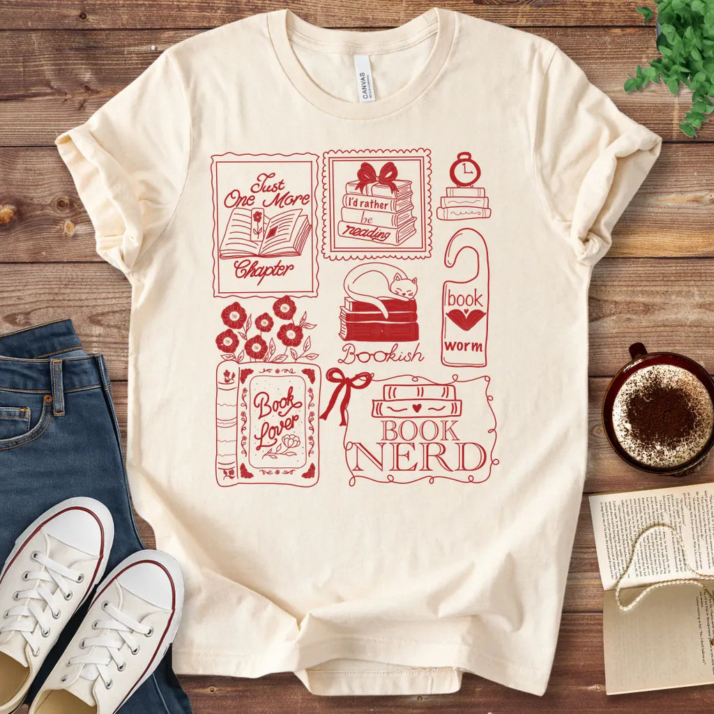 T-Shirt Natural / S Book Lover Stamps T-Shirt