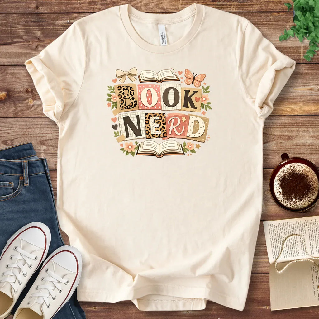 T-Shirt Natural / S Book Nerd Coquette Shirt