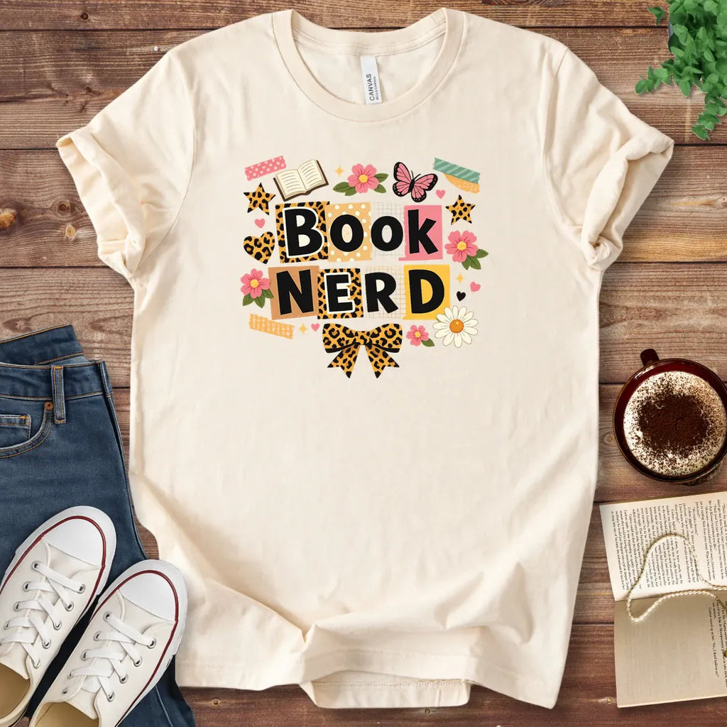 T-Shirt Natural / S Book Nerd Leopard Print Shirt