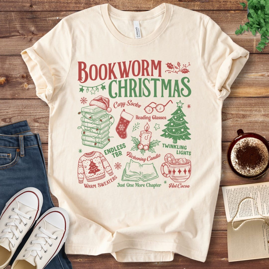 T-Shirt Natural / S Bookworm Christmas T-Shirt