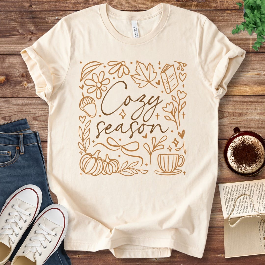 T-Shirt Natural / S Cozy Season Fall Book Lover T-Shirt