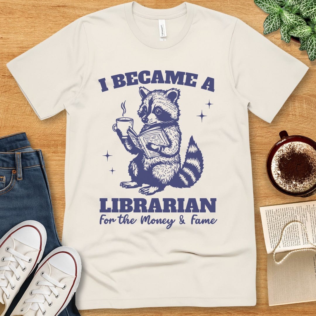 T-Shirt Natural / S Funny Librarian Raccoon Shirt
