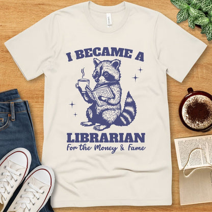 T-Shirt Natural / S Funny Librarian Raccoon Shirt