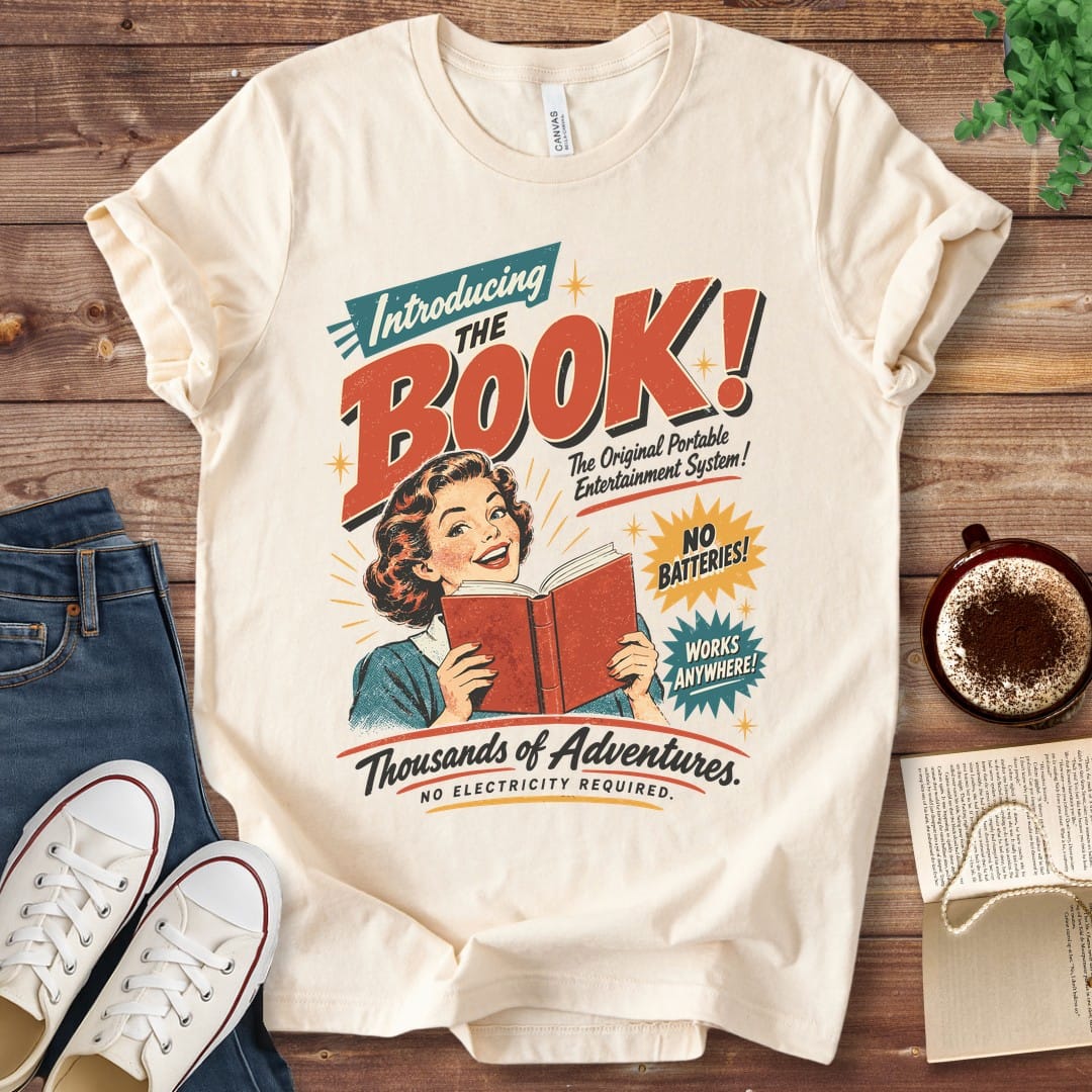 T-Shirt Natural / S Funny Retro Book Ad T-Shirt