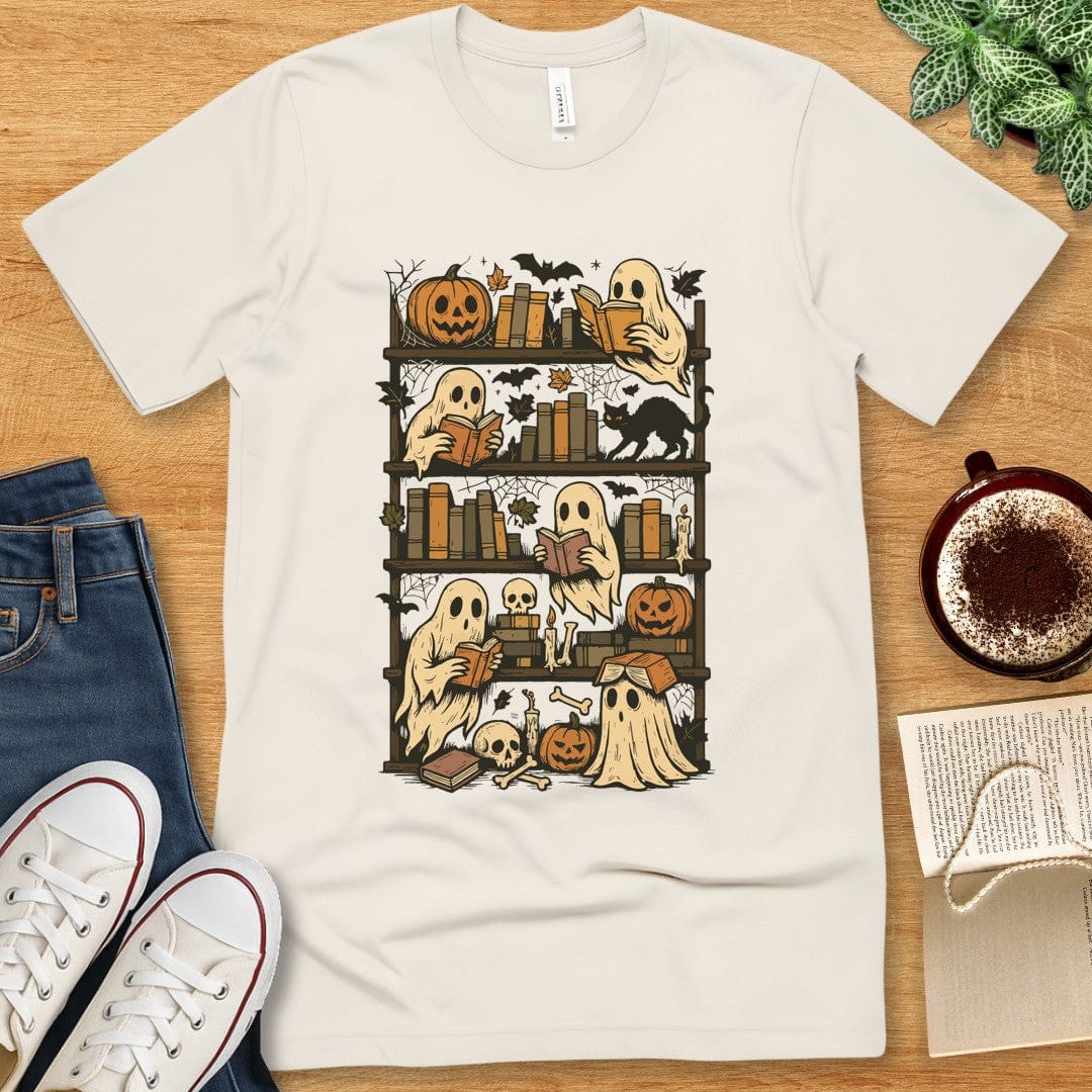 T-Shirt Natural / S Halloween Bookshelf Shirt