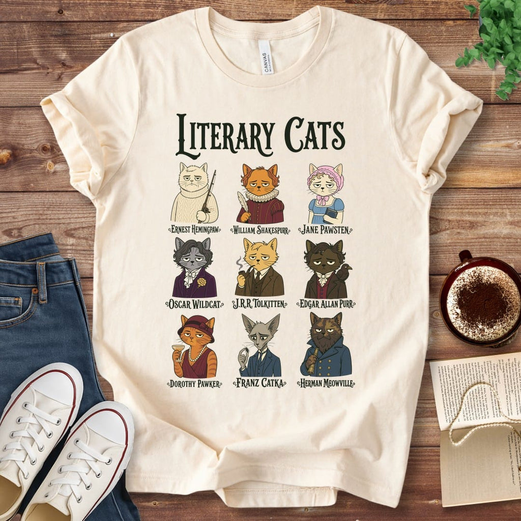 T-Shirt Natural / S Literary Cats T-Shirt