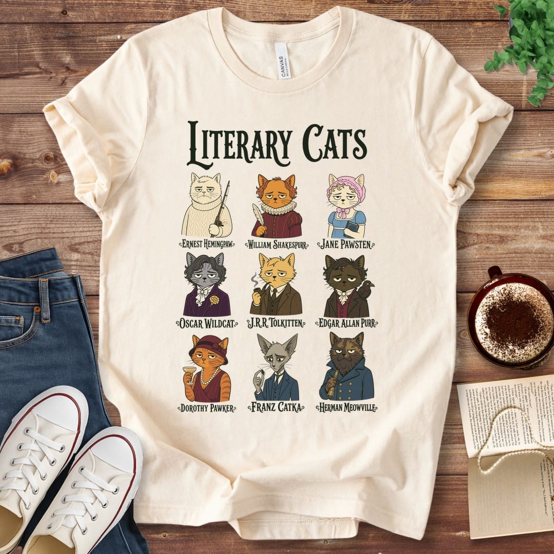 T-Shirt Natural / S Literary Cats T-Shirt