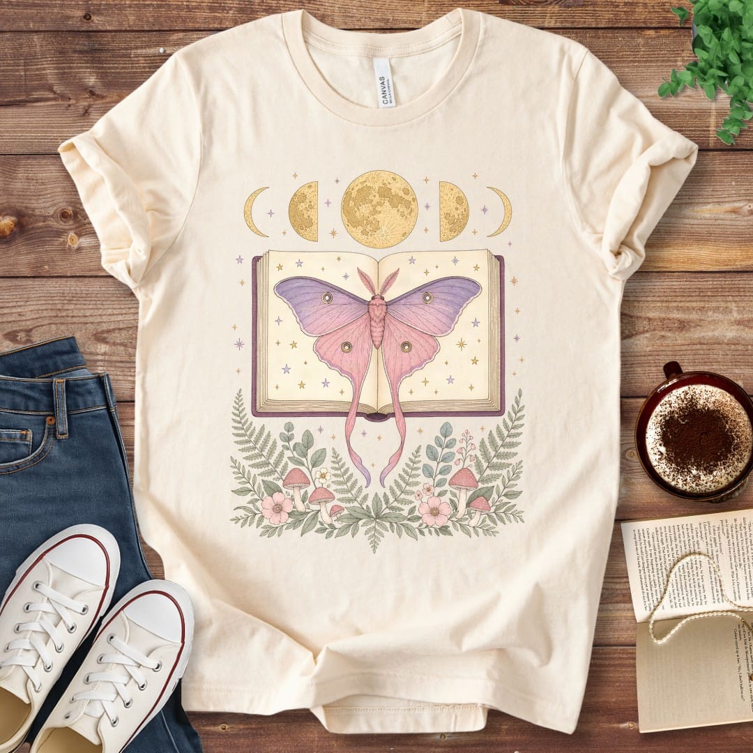 T-Shirt Natural / S Luna Moth Moon Phases T-Shirt