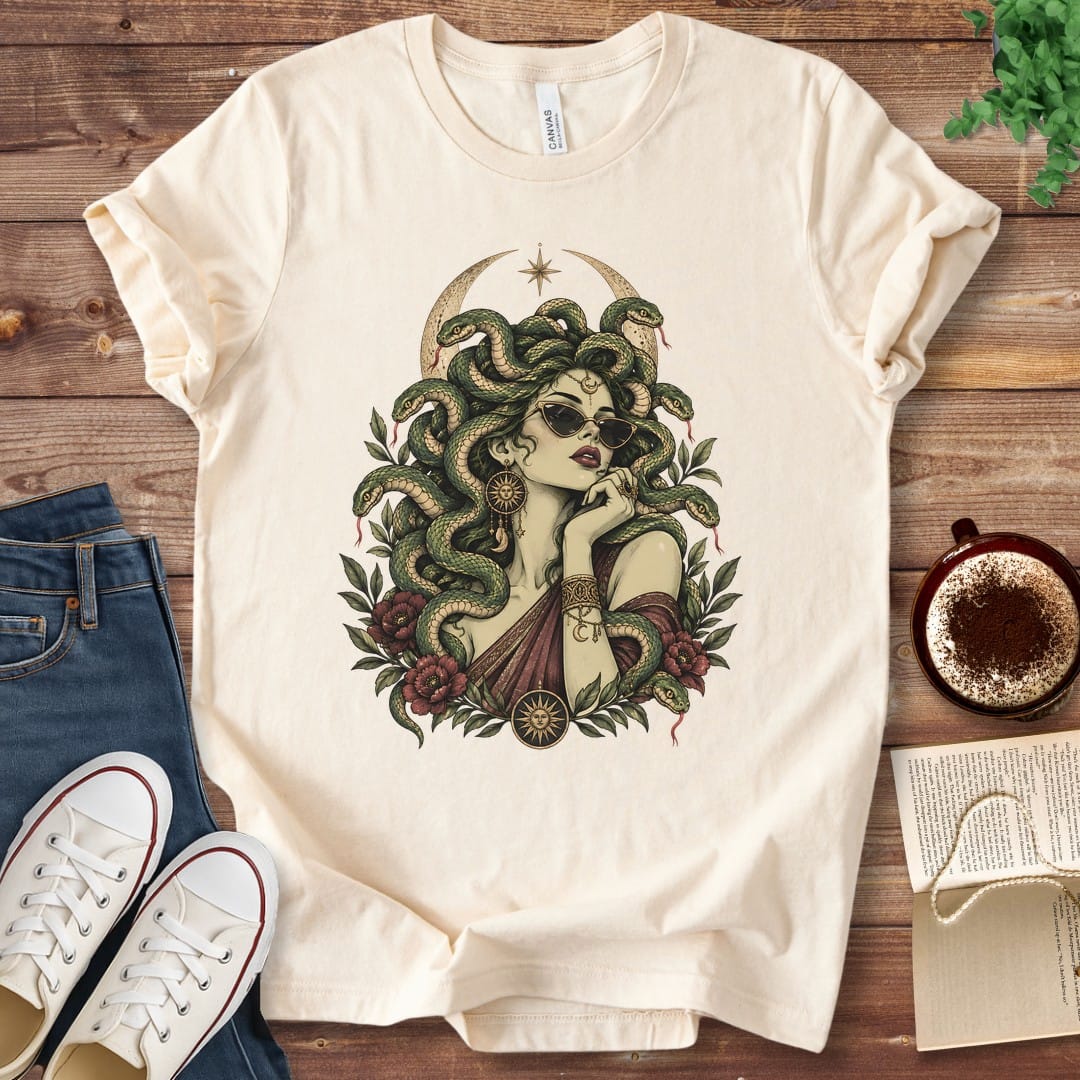 T-Shirt Natural / S Medusa Witchy Sunglasses T-Shirt