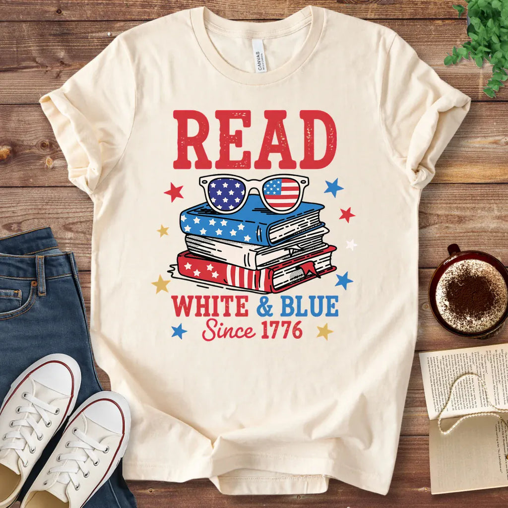 T-Shirt Natural / S Read White and Blue T-Shirt