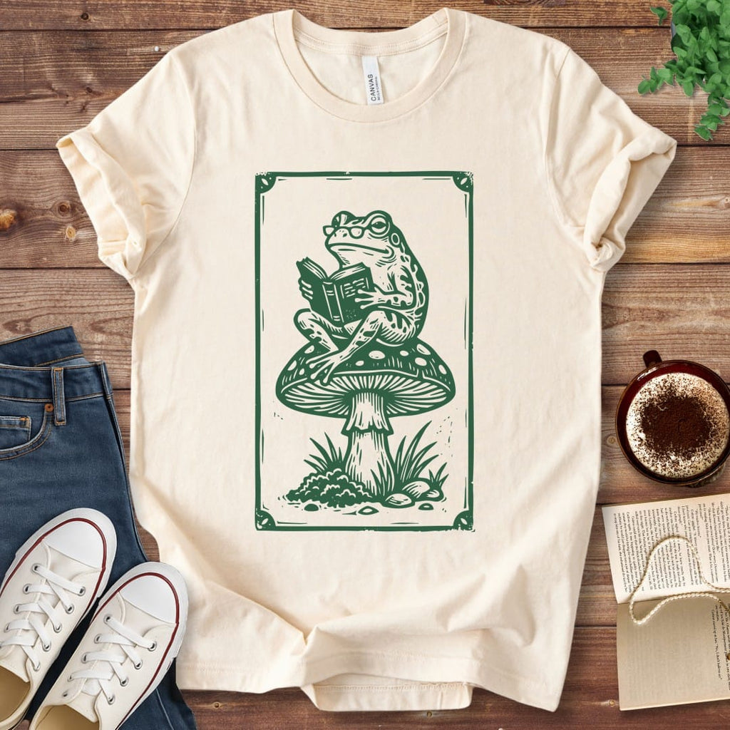 T-Shirt Natural / S Reading Frog Book Lover Shirt