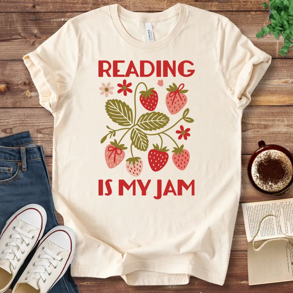 T-Shirt Natural / S Reading is My Jam Strawberries T-Shirt