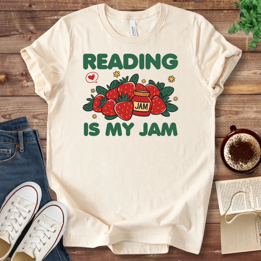 T-Shirt Natural / S Reading is My Jam Strawberry T-Shirt