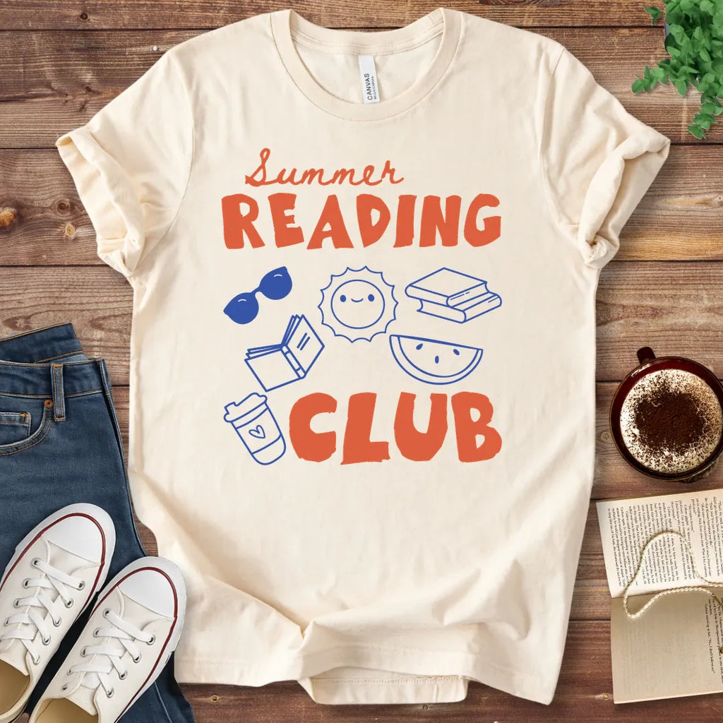 T-Shirt Natural / S Retro Doodle Summer Book Club T-Shirt