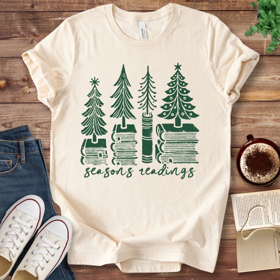 T-Shirt Natural / S Seasons Readings Book Trees T-Shirt