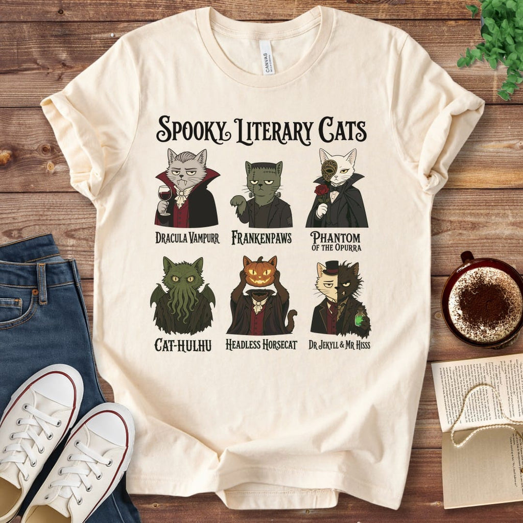 T-Shirt Natural / S Spooky Literary Cats T-Shirt