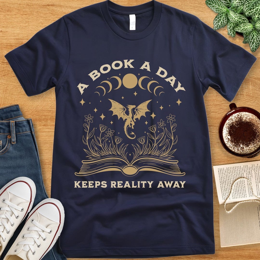 T-Shirt Navy / S A Book A Day Keeps Reality Away T-shirt