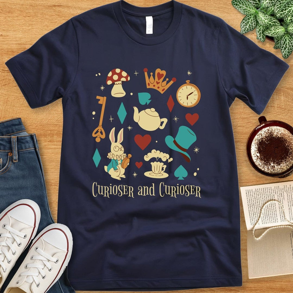 T-Shirt Navy / S Alice In Wonderland Curiouser and Curiouser Inspired T-Shirt