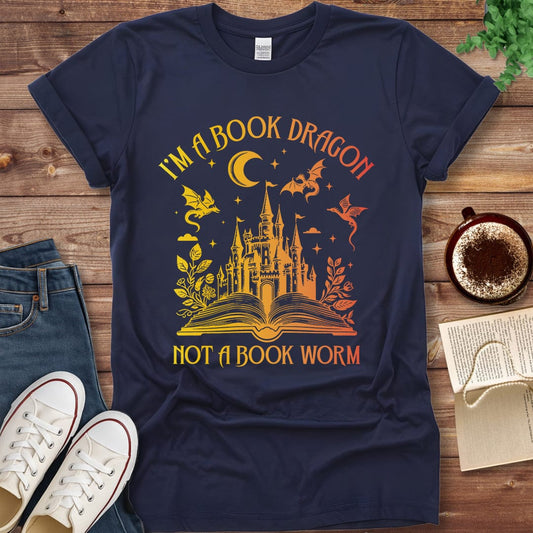 Printful T-shirt Navy / S Book Dragon Shirt