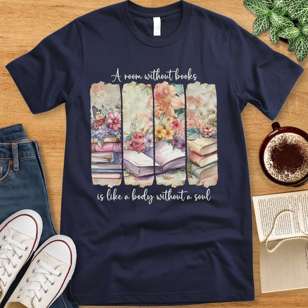 T-Shirt Navy / S Book Lover Shirt – A Room Without Books Quote