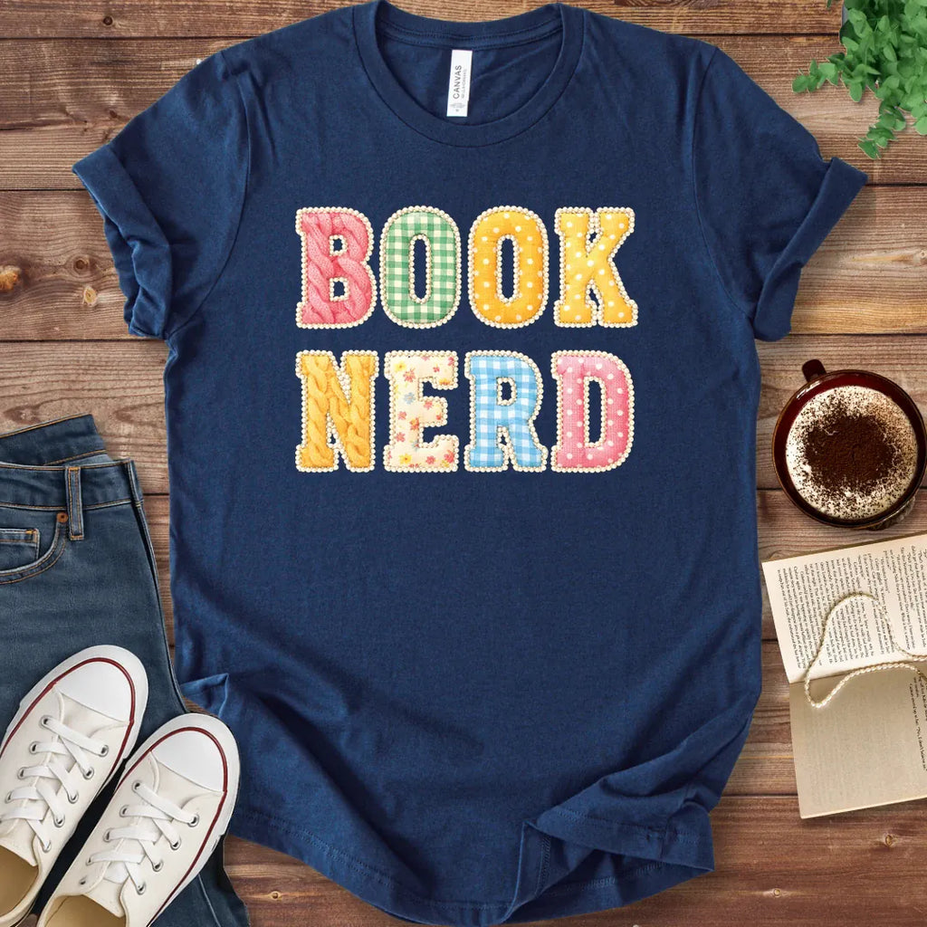 T-Shirt Navy / S Book Nerd Faux Patchwork T-Shirt