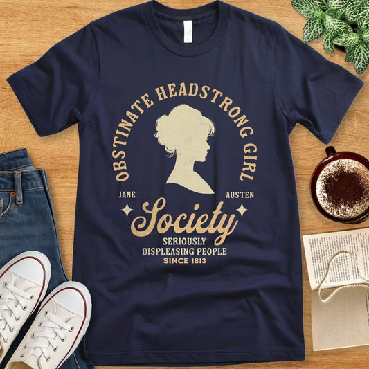 T-Shirt Navy / S Jane Austen Shirt - Obstinate Headstrong Girl Society