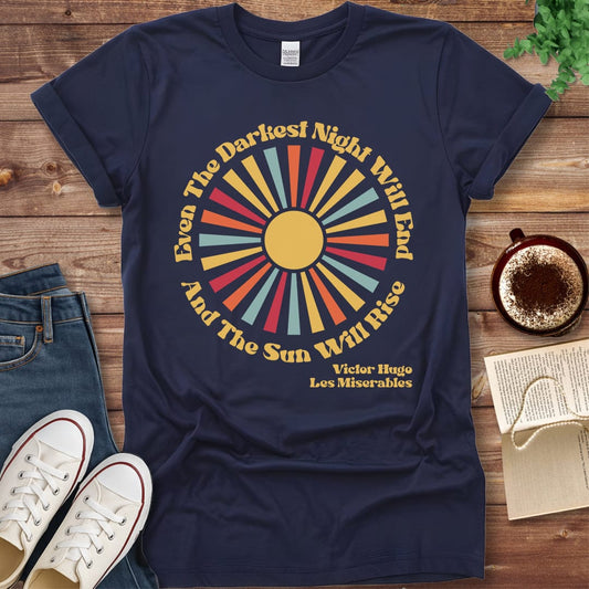 Pride & Pedantry Literary Tees T-shirt Navy / S Les Misérables Quote Darkest Night Shirt