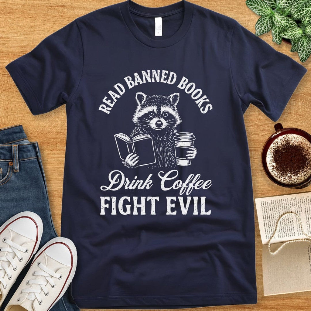 T-Shirt Navy / S Read Banned Books Raccoon Shirt