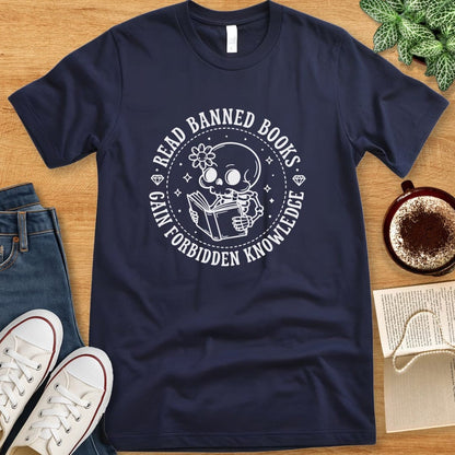 T-Shirt Navy / S Read Banned Books Skeleton Shirt
