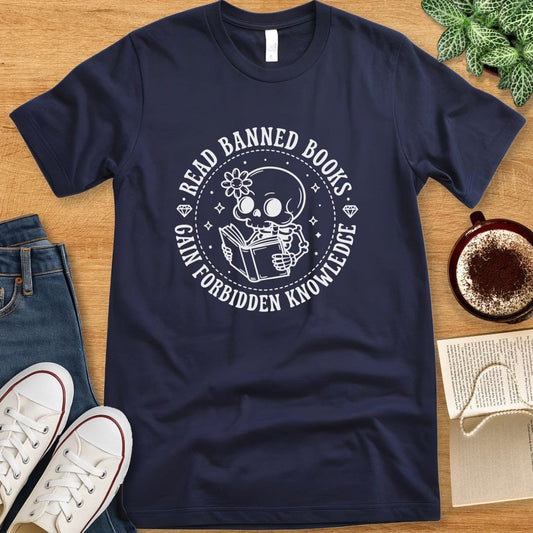 T-Shirt Navy / S Read Banned Books Skeleton Shirt