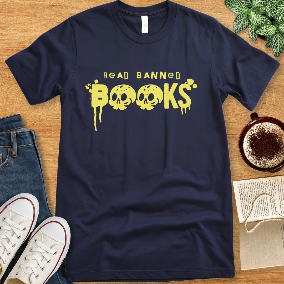 T-Shirt Navy / S Read Banned Books Skull Shirt