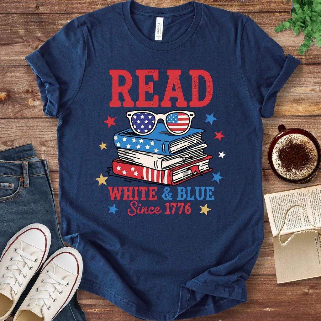 T-Shirt Navy / S Read White and Blue T-Shirt