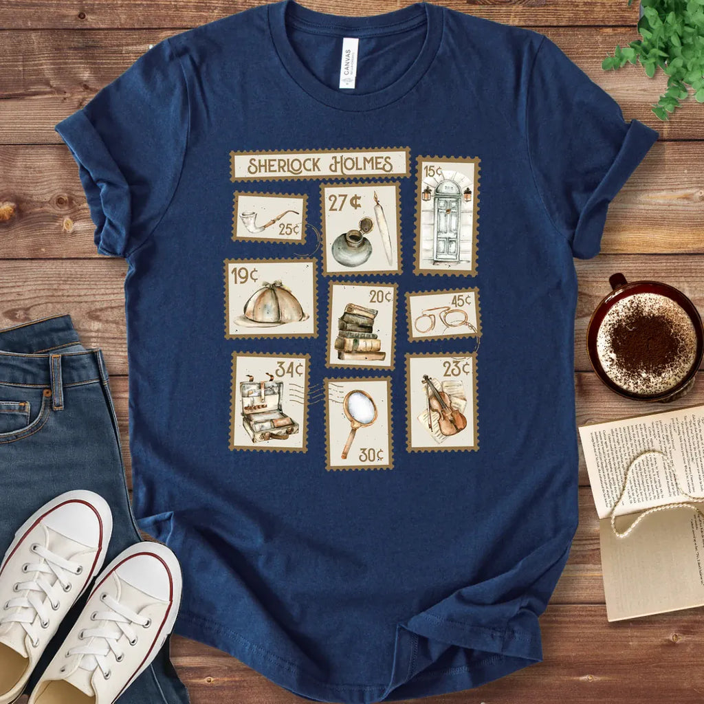 T-Shirt Navy / S Sherlock Holmes Stamps T-Shirt