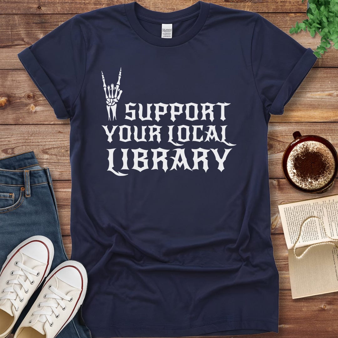 Printful T-shirt Navy / S Support Your Library Shirt - Heavy Metal Style