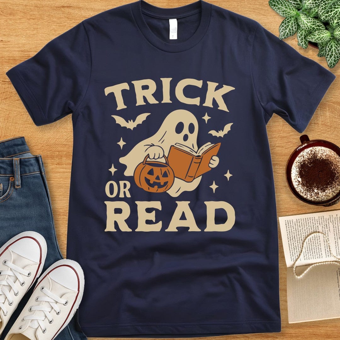 T-Shirt Navy / S Trick or Read Ghost Shirt