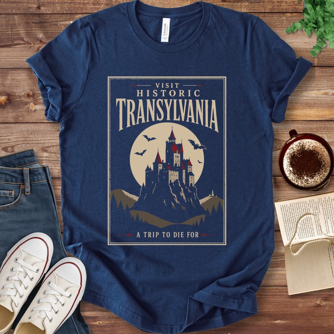 T-Shirt Navy / S Visit Historic Transylvania Travel Poster T-Shirt