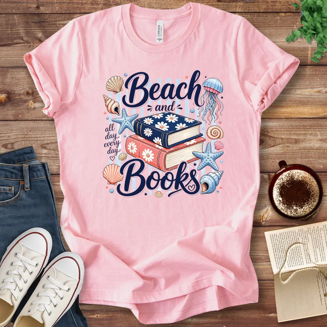 T-Shirt Pink / S Beach and Books Stripes T-Shirt