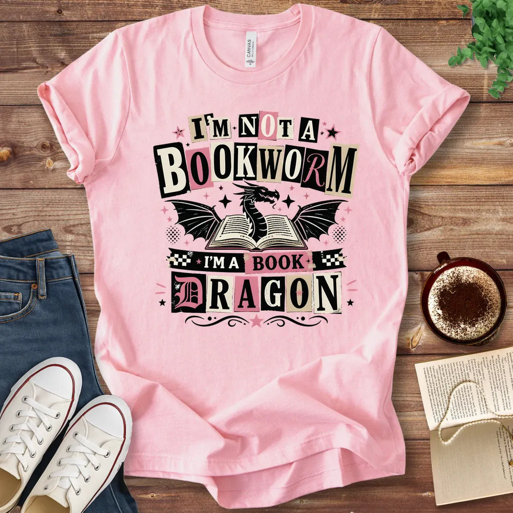 T-Shirt Pink / S Book Dragon Retro Collage T-Shirt