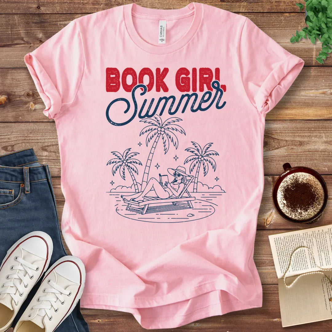 T-Shirt Pink / S Book Girl Summer T-Shirt