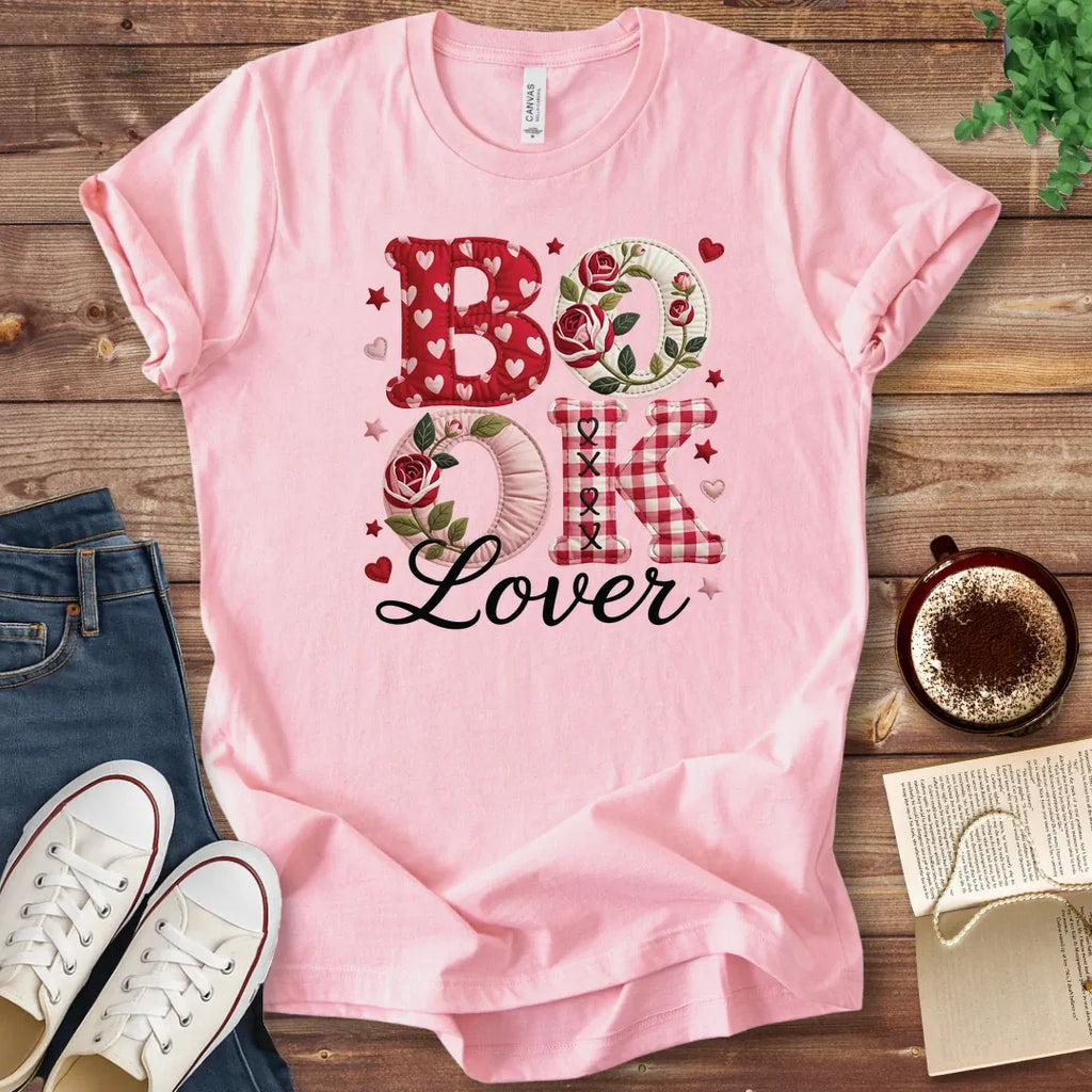 T-Shirt Pink / S Book Lover Faux Patchwork T-Shirt