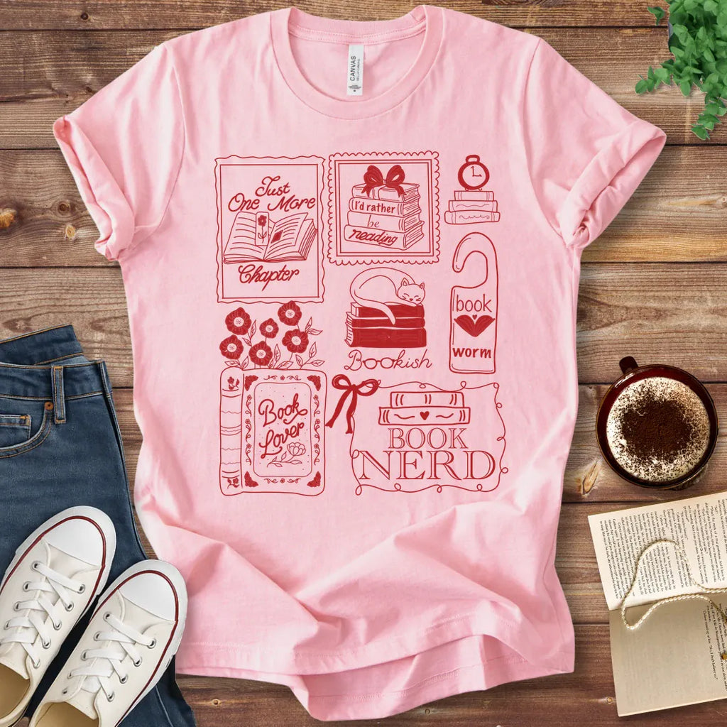 T-Shirt Pink / S Book Lover Stamps T-Shirt