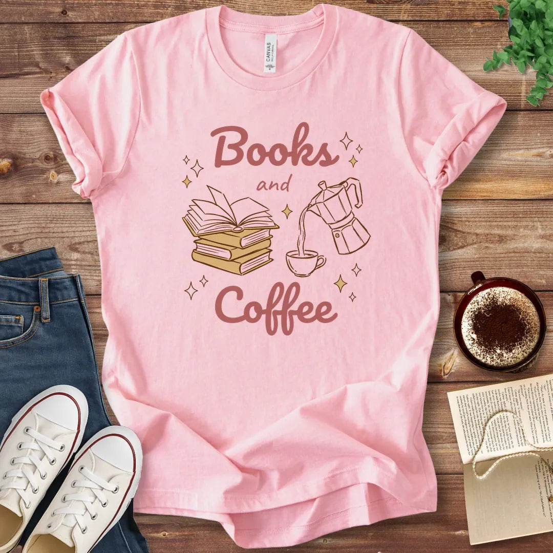 T-Shirt Pink / S Books and Coffee Illustrated T-Shirt