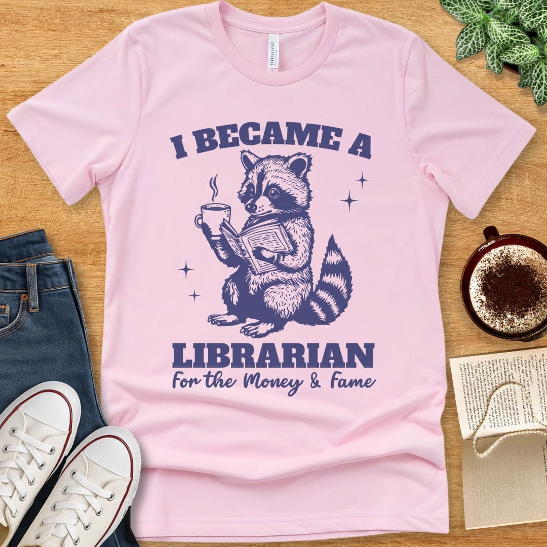 T-Shirt Pink / S Funny Librarian Raccoon Shirt