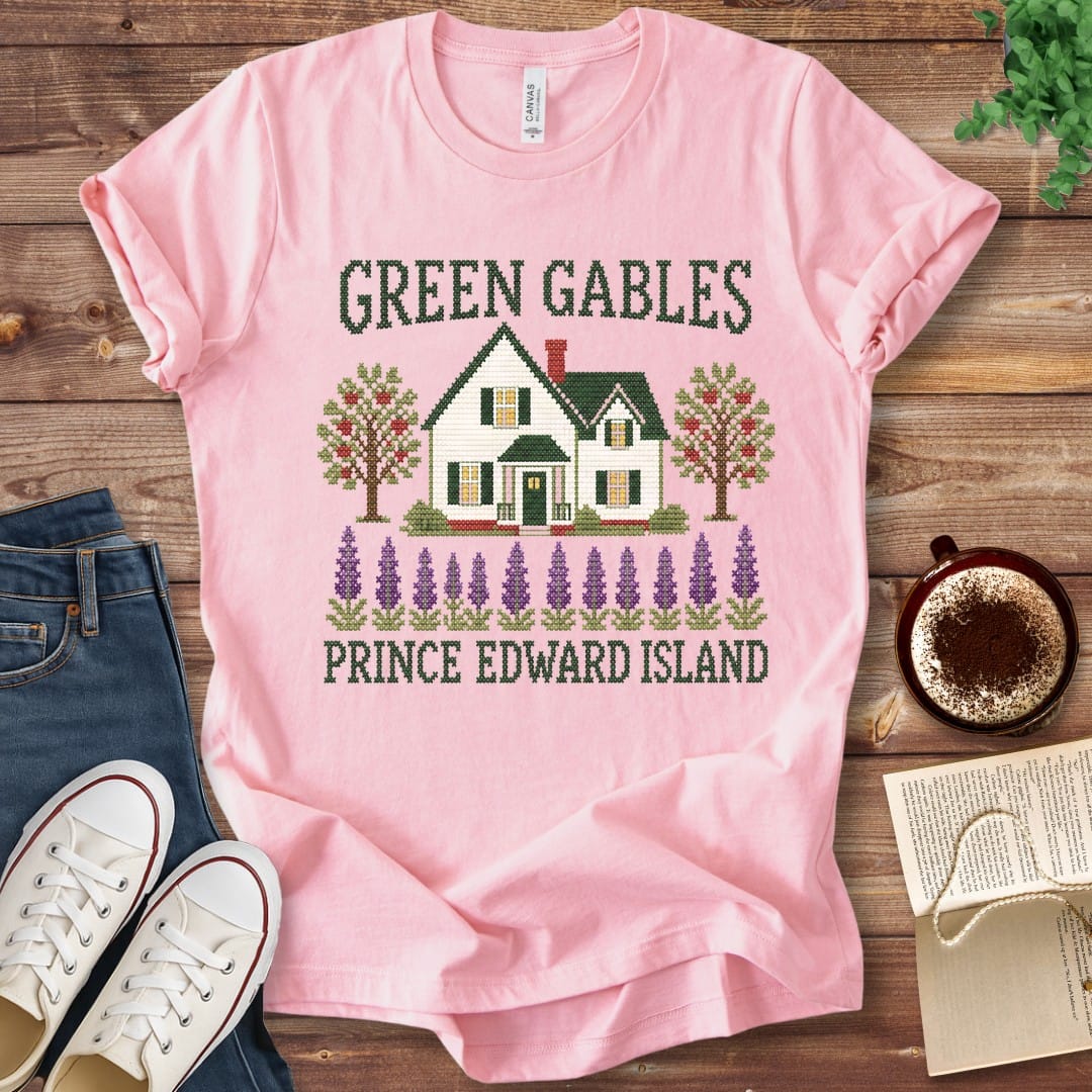 T-Shirt Pink / S Green Gables Faux Cross Stitch T-Shirt
