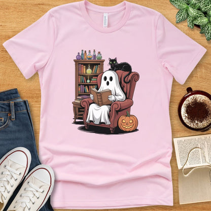T-Shirt Pink / S Halloween Ghost Reading Shirt