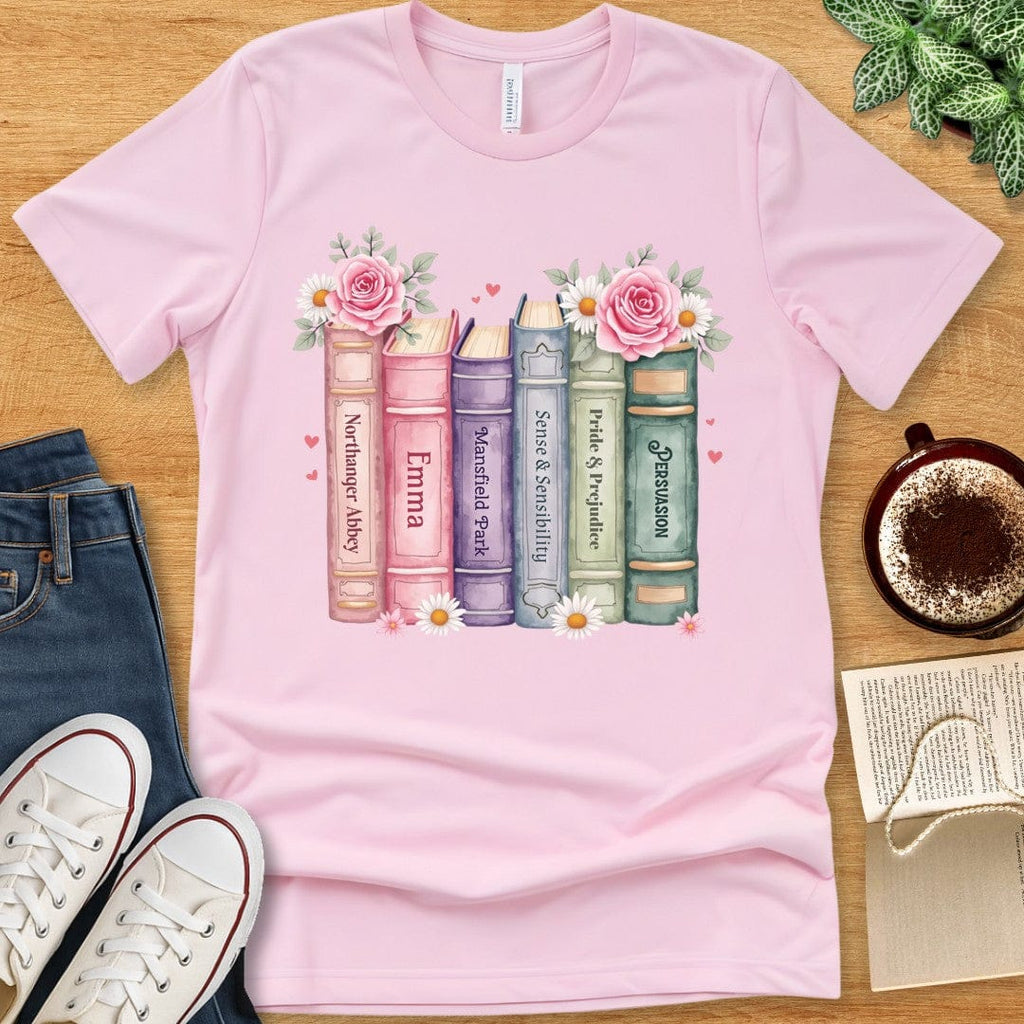 T-Shirt Pink / S Jane Austen Bookshelf T-shirt