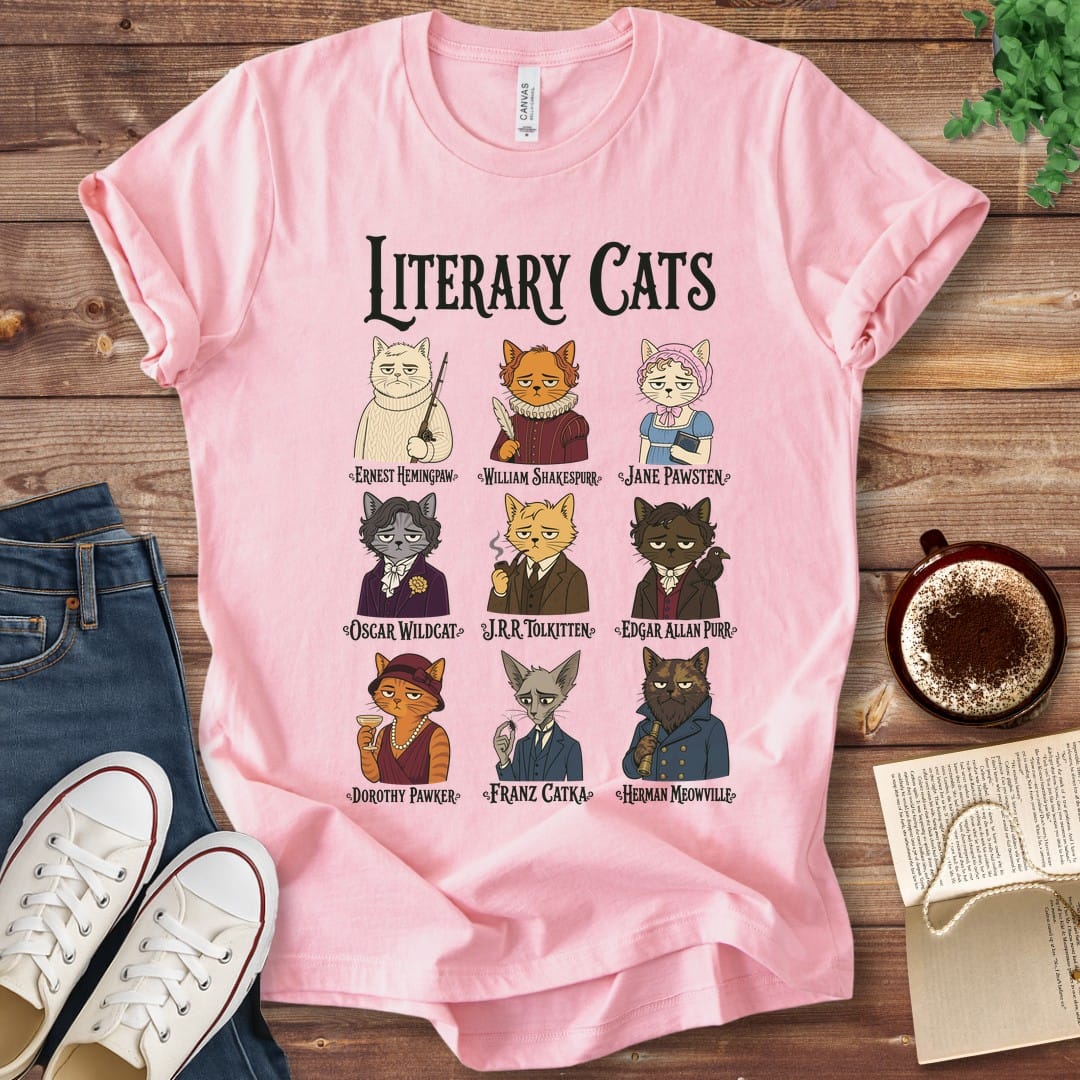 T-Shirt Pink / S Literary Cats T-Shirt